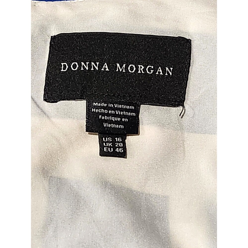 Donna Morgan Quincy Blue & White Geometric Sleeveless Maxi Dress Size 16 - Picture 9 of 10